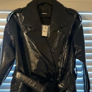 Faux Patent Leather Belted Trench Coat NWT